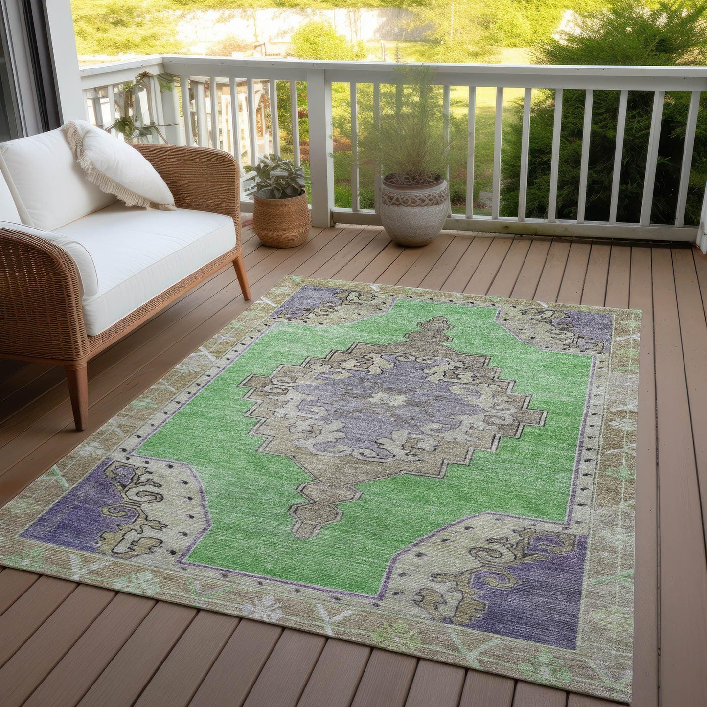 Haelion Green Washable Indoor-Outdoor Rug