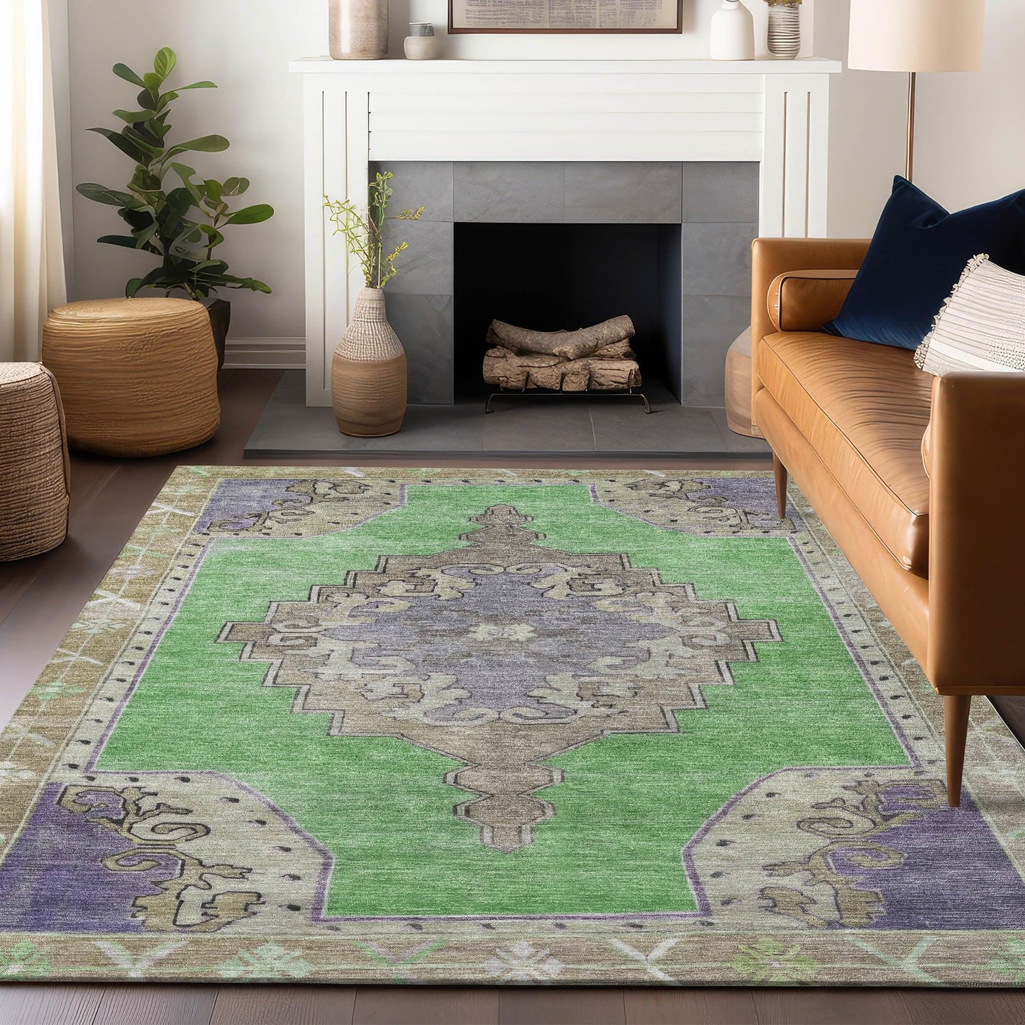 Haelion Green Washable Indoor-Outdoor Rug