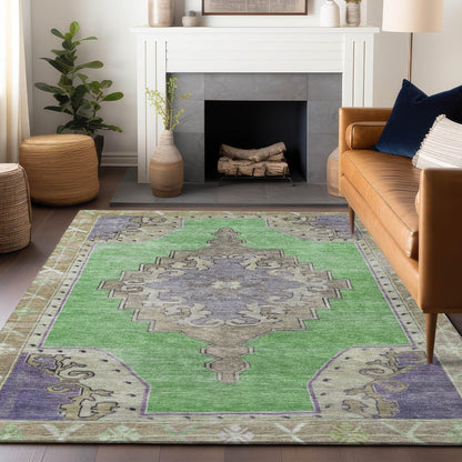 Haelion Green Washable Indoor-Outdoor Rug