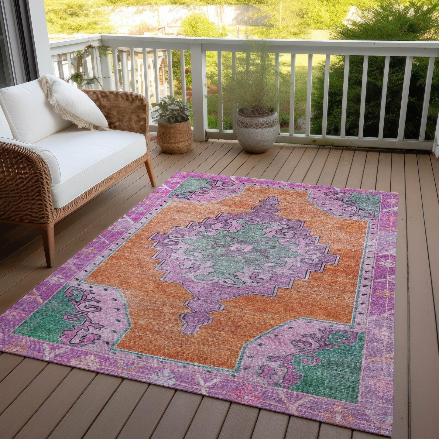 Haelion Orange Washable Indoor-Outdoor Rug