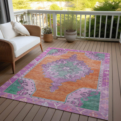 Haelion Orange Washable Indoor-Outdoor Rug