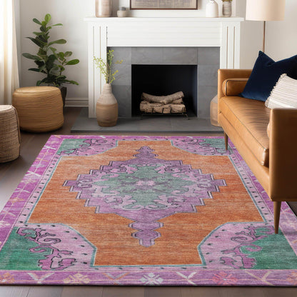 Haelion Orange Washable Indoor-Outdoor Rug
