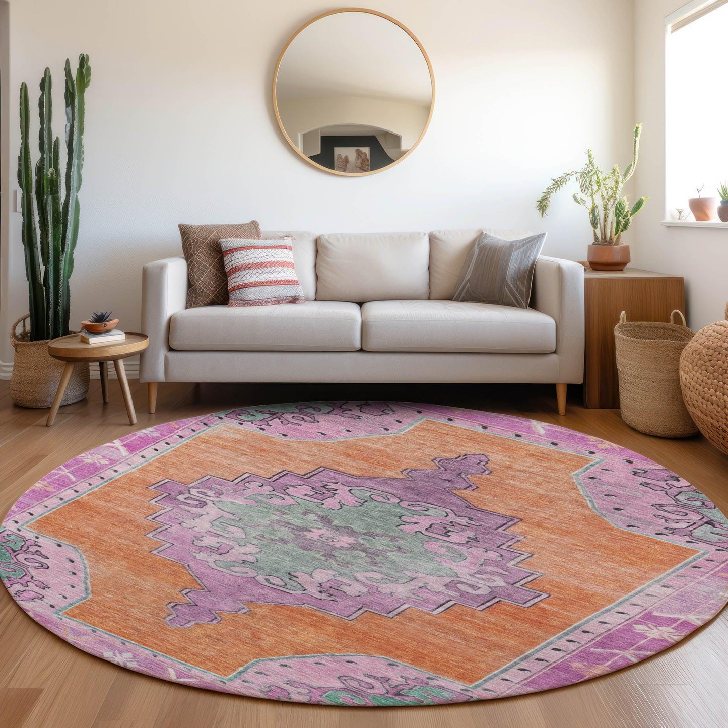 Haelion Orange Washable Indoor-Outdoor Rug