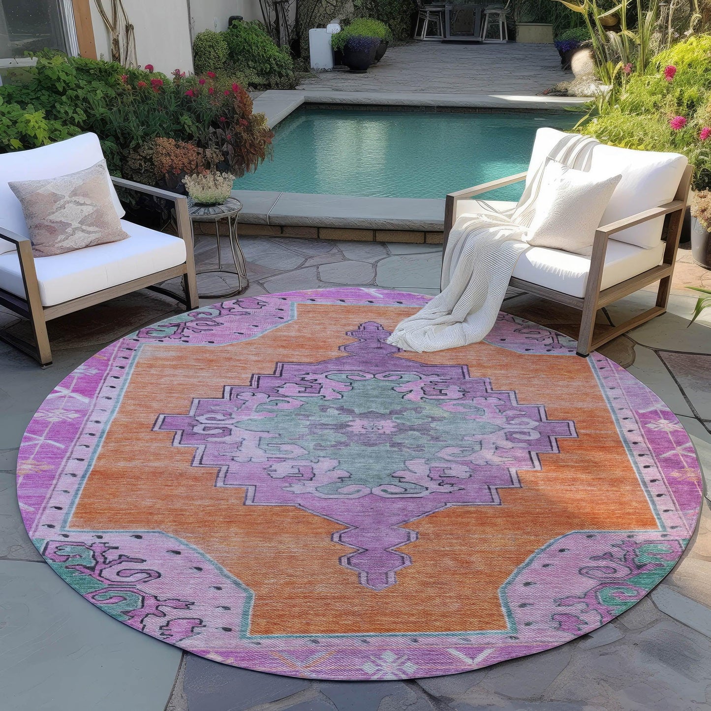Haelion Orange Washable Indoor-Outdoor Rug