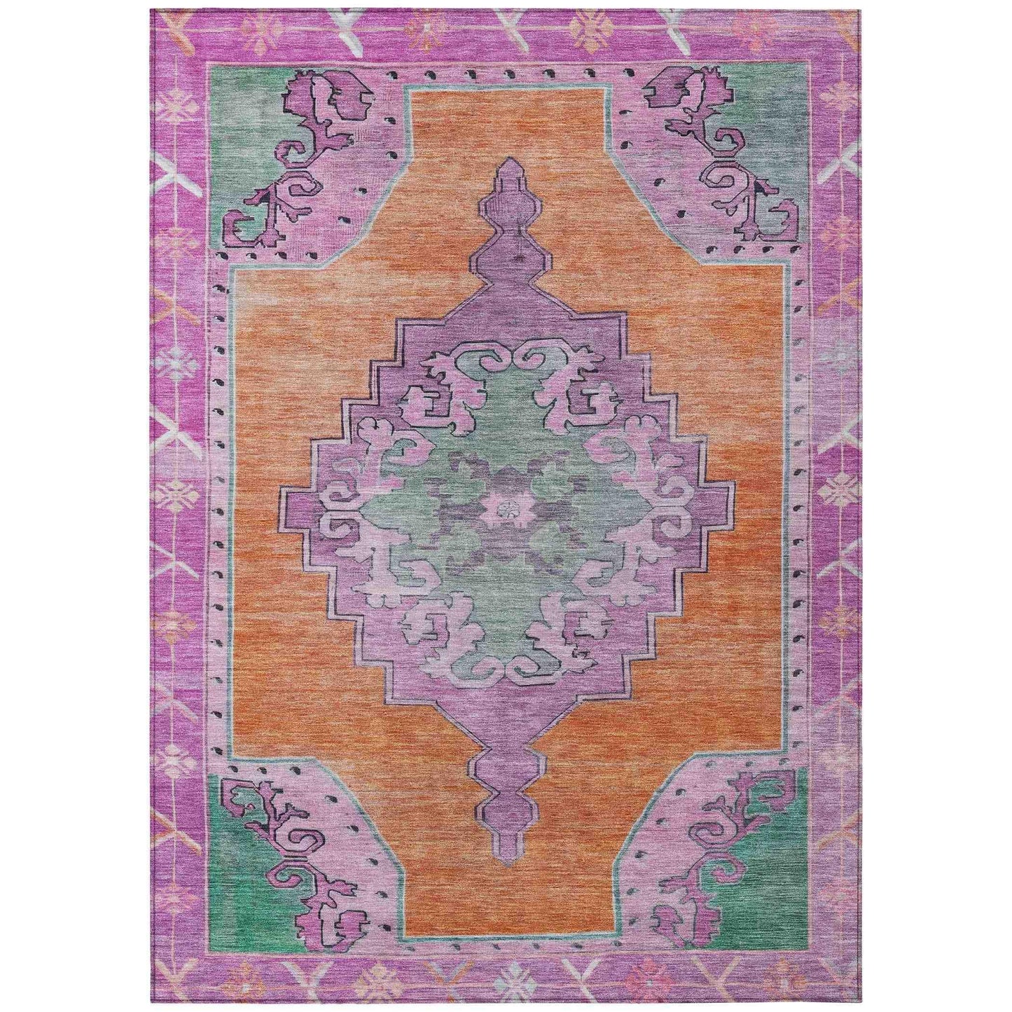 Haelion Orange Washable Indoor-Outdoor Rug
