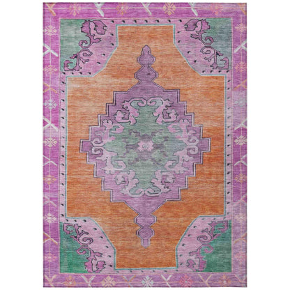 Haelion Orange Washable Indoor-Outdoor Rug