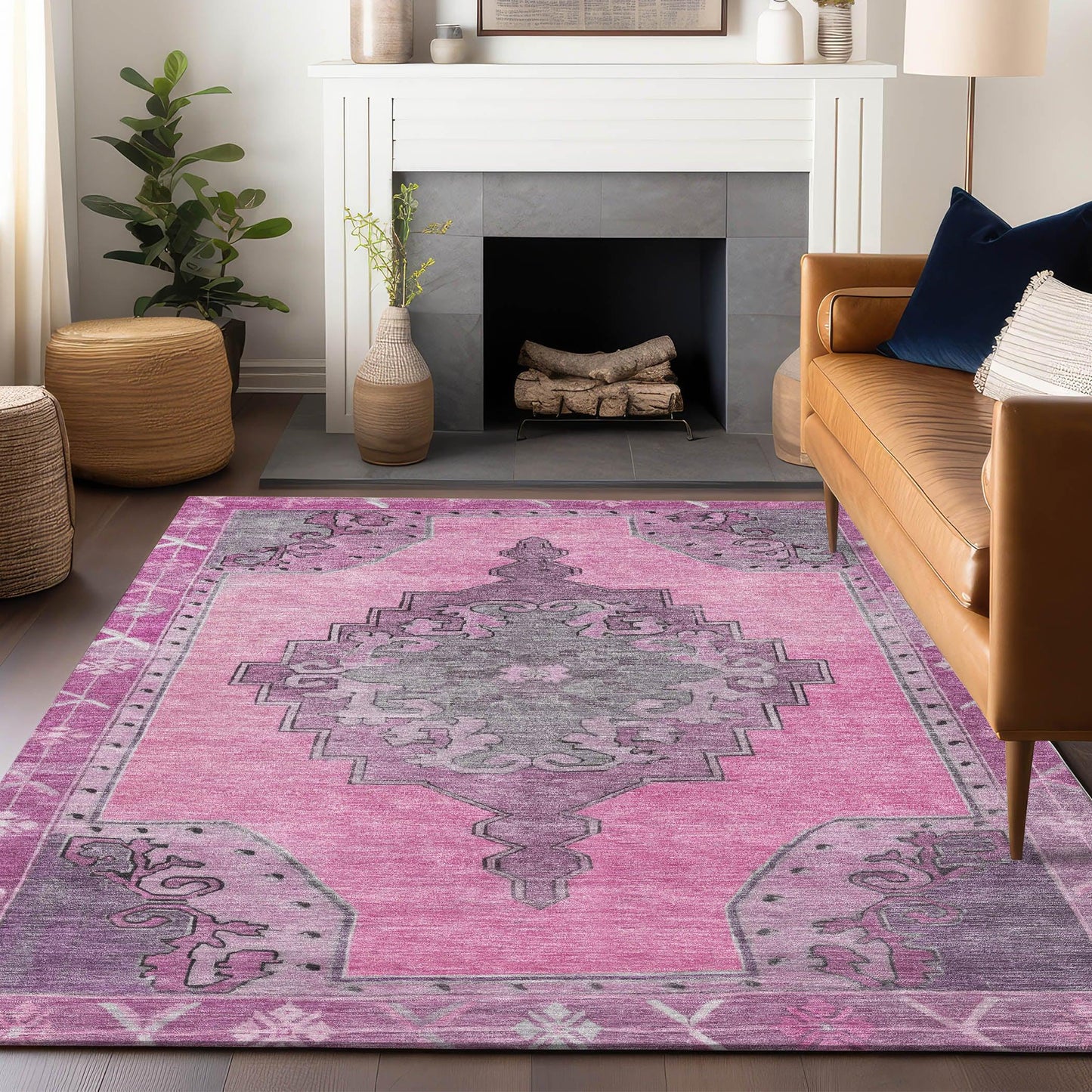 Haelion Pink Washable Indoor-Outdoor Rug