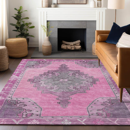 Haelion Pink Washable Indoor-Outdoor Rug