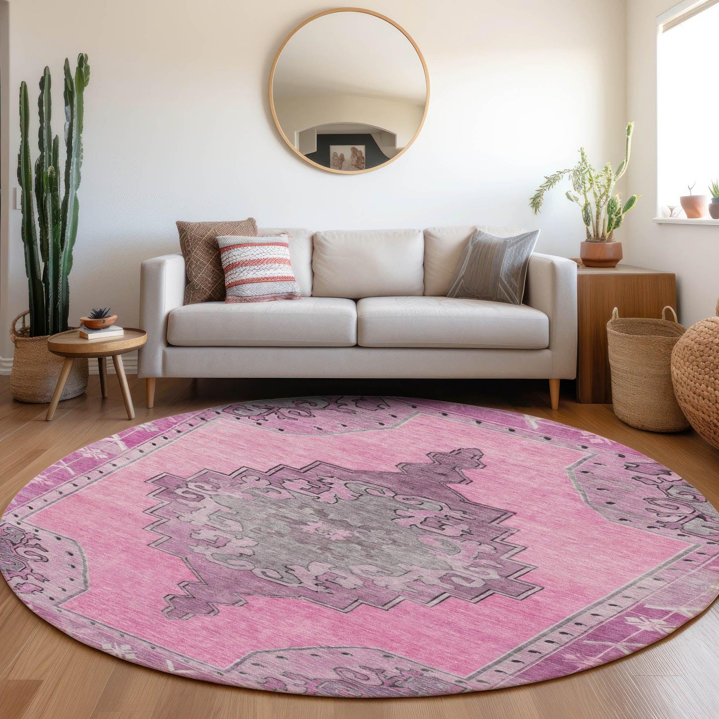 Haelion Pink Washable Indoor-Outdoor Rug