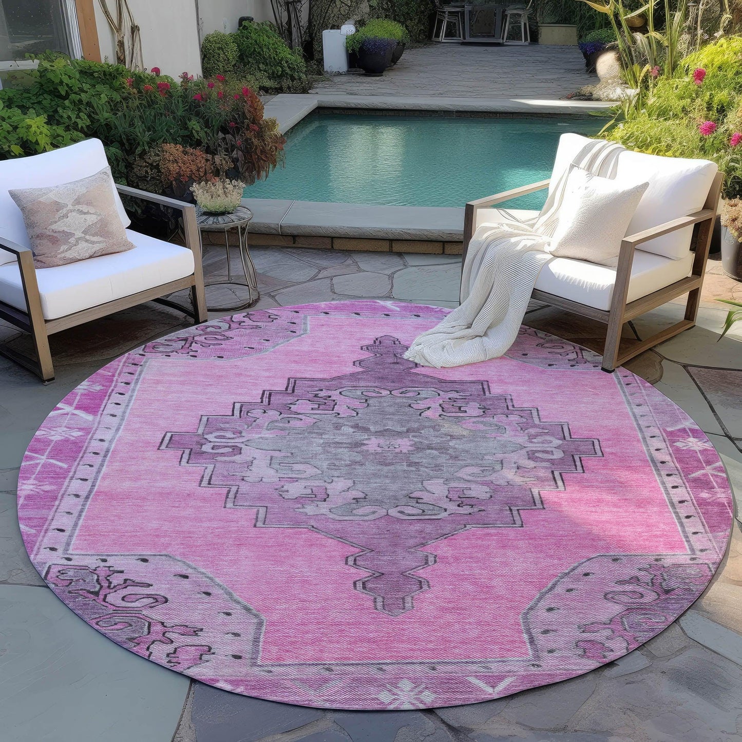Haelion Pink Washable Indoor-Outdoor Rug