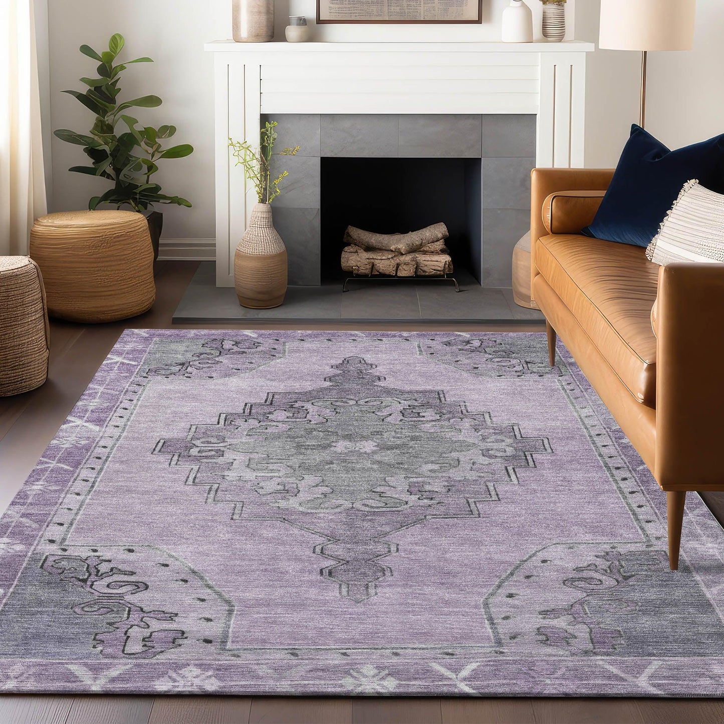 Haelion Plum Washable Indoor-Outdoor Rug