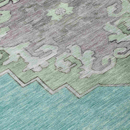 Haelion Teal Washable Indoor-Outdoor Rug