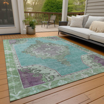 Haelion Teal Washable Indoor-Outdoor Rug