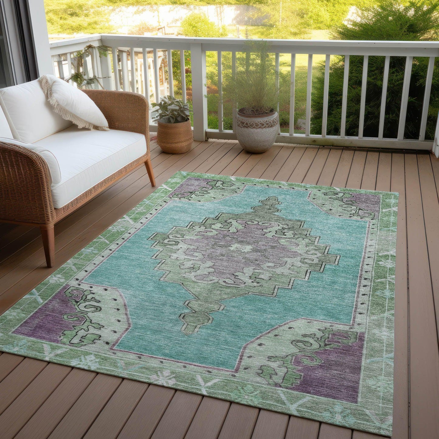 Haelion Teal Washable Indoor-Outdoor Rug