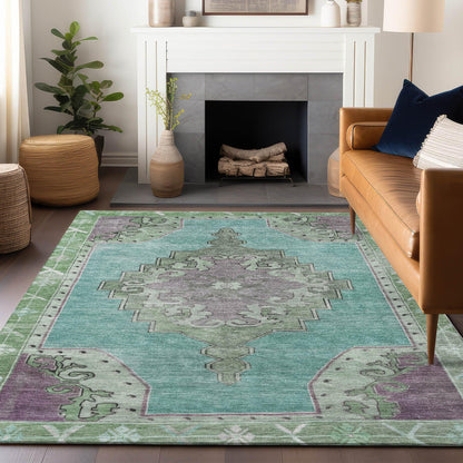 Haelion Teal Washable Indoor-Outdoor Rug