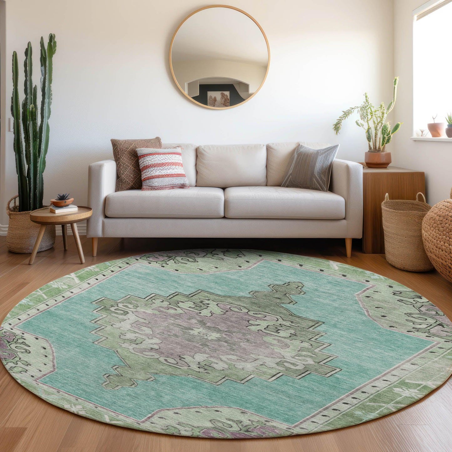 Haelion Teal Washable Indoor-Outdoor Rug