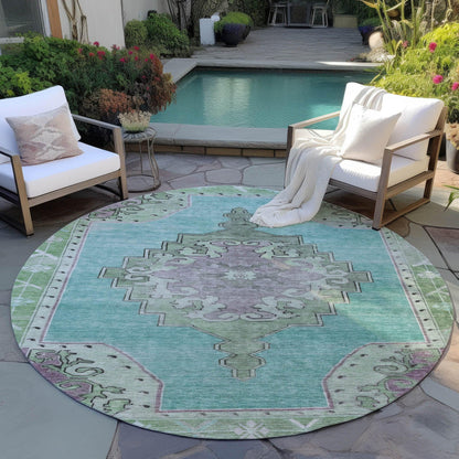 Haelion Teal Washable Indoor-Outdoor Rug
