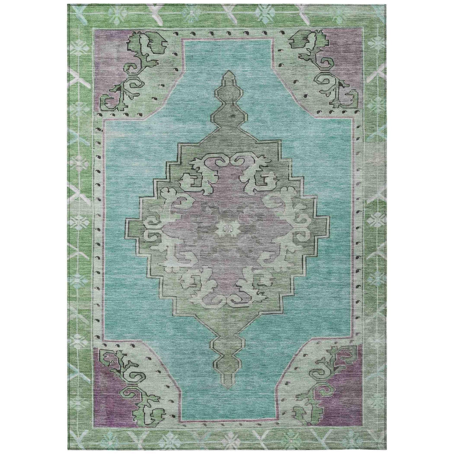 Haelion Teal Washable Indoor-Outdoor Rug