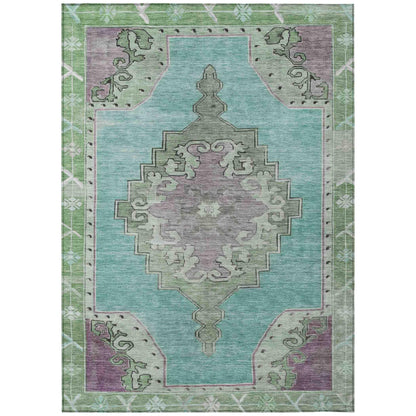 Haelion Teal Washable Indoor-Outdoor Rug