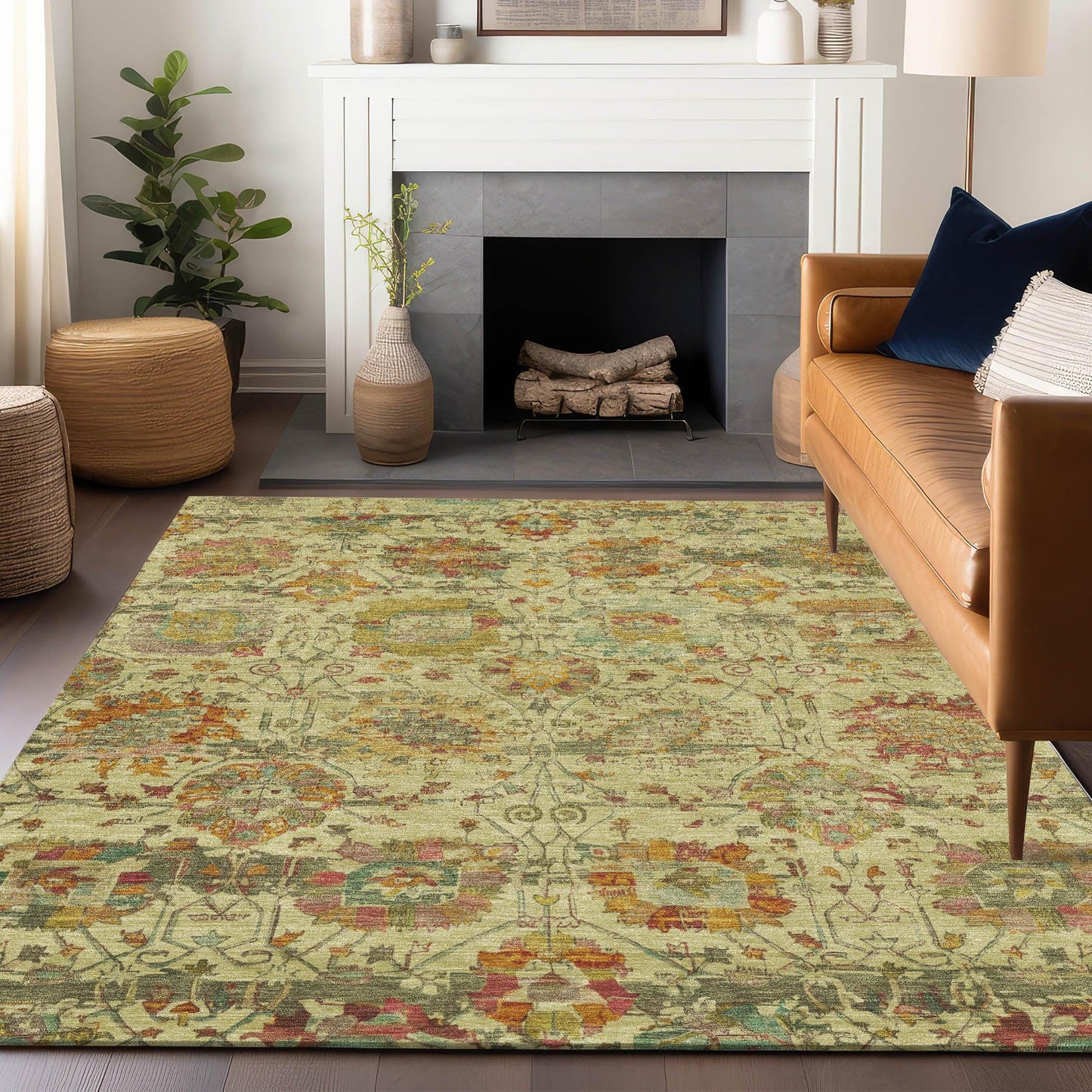 Haelira Gold Washable Indoor-Outdoor Rug