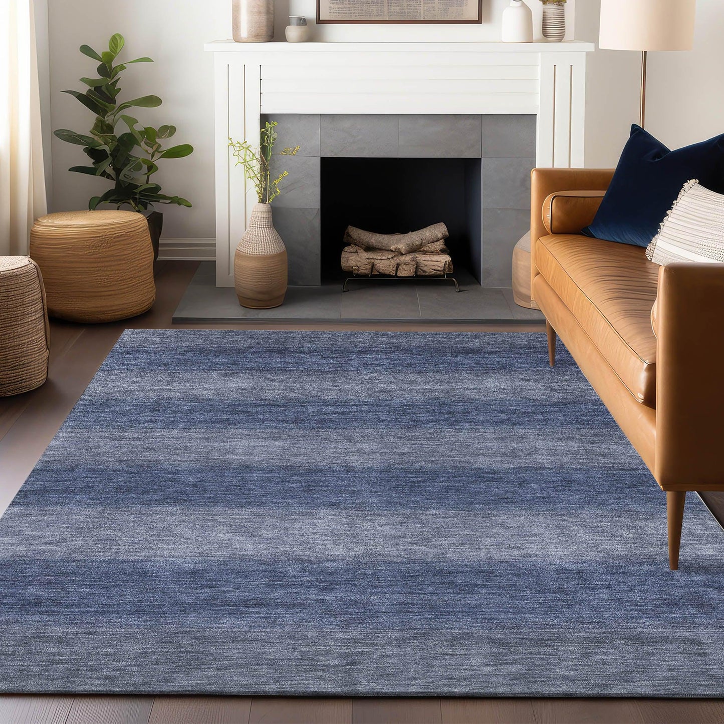 Haelius Blue Washable Indoor-Outdoor Rug