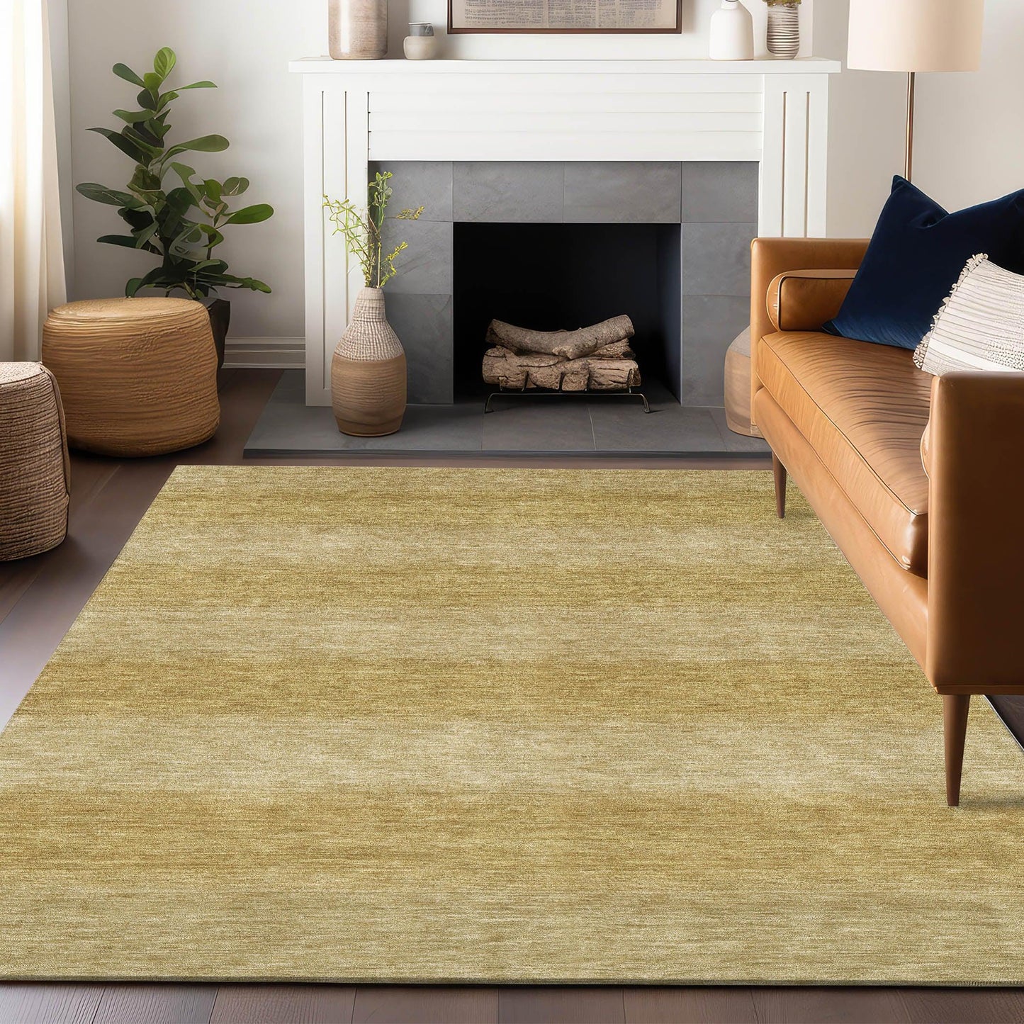 Haelius Gold Washable Indoor-Outdoor Rug