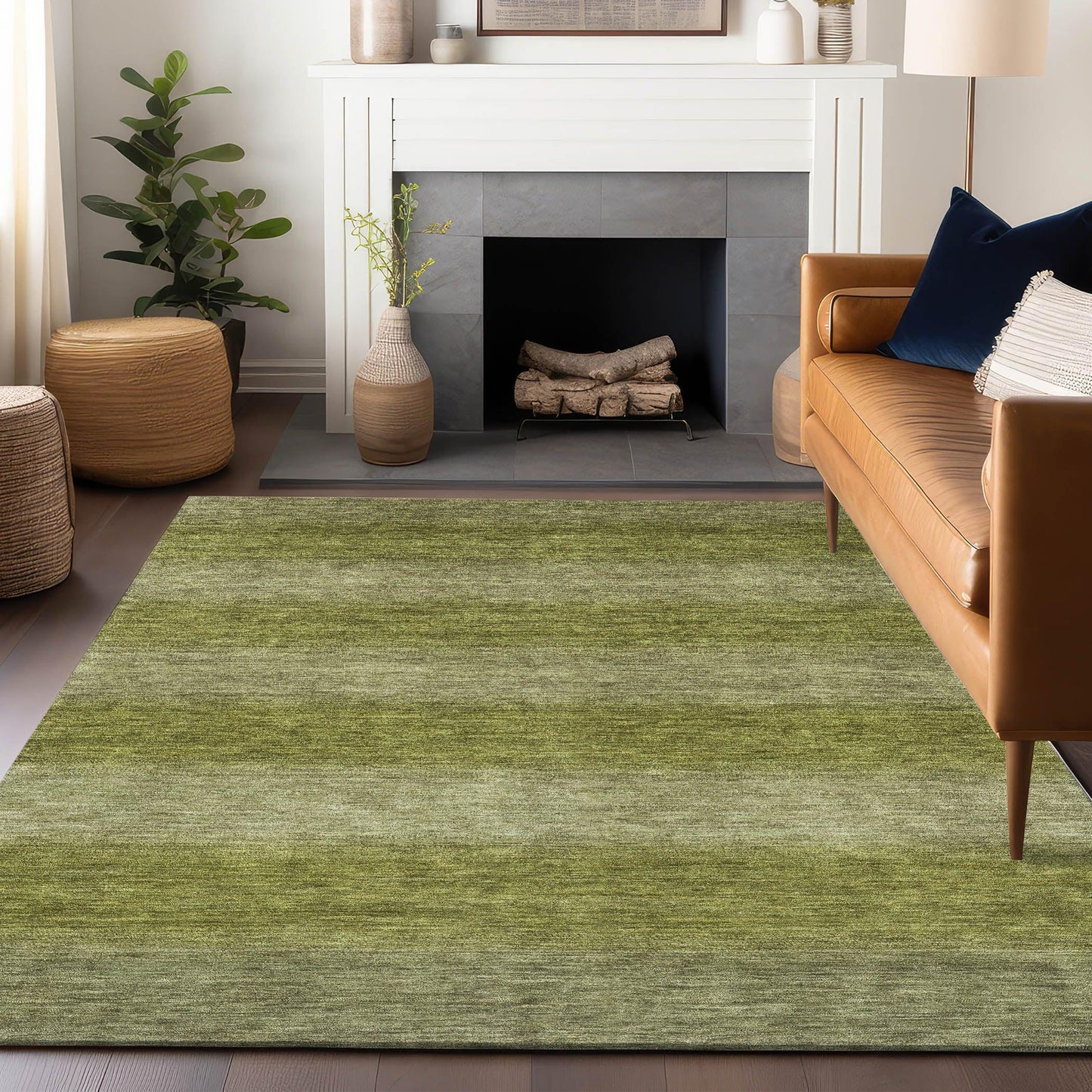 Haelius Green Washable Indoor-Outdoor Rug