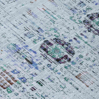 Haelon Blue Washable Indoor-Outdoor Rug