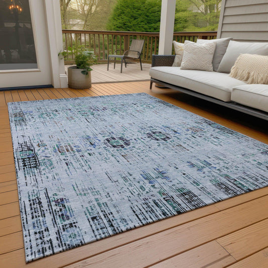 Haelon Blue Washable Indoor-Outdoor Rug