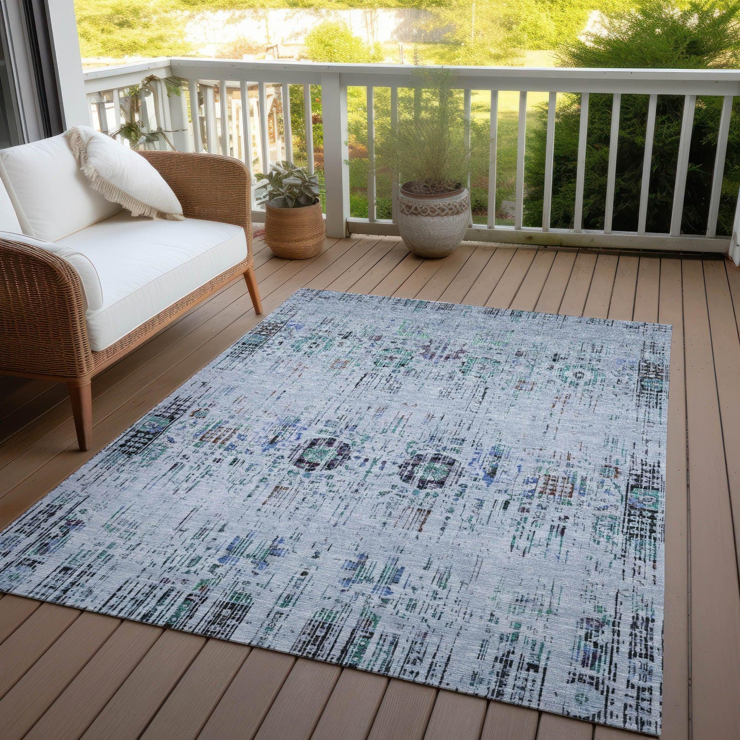 Haelon Blue Washable Indoor-Outdoor Rug