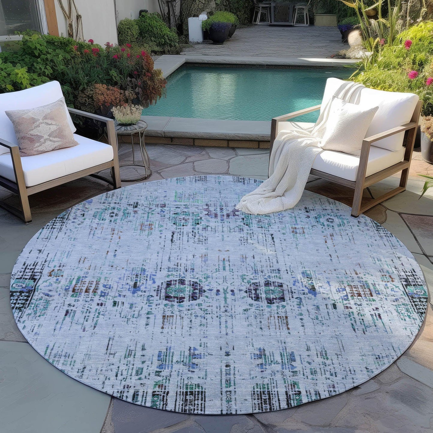 Haelon Blue Washable Indoor-Outdoor Rug