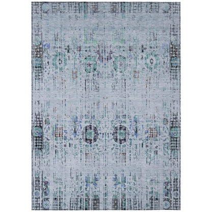 Haelon Blue Washable Indoor-Outdoor Rug