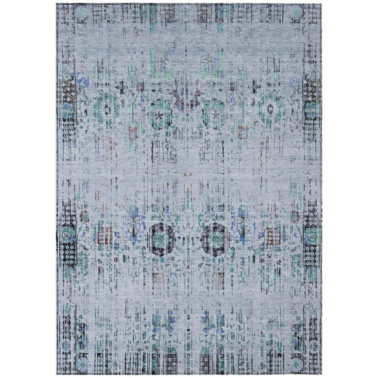 Haelon Blue Washable Indoor-Outdoor Rug