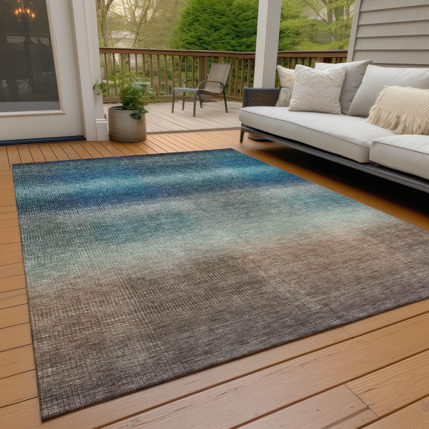 Haelor Blue Washable Indoor-Outdoor Rug