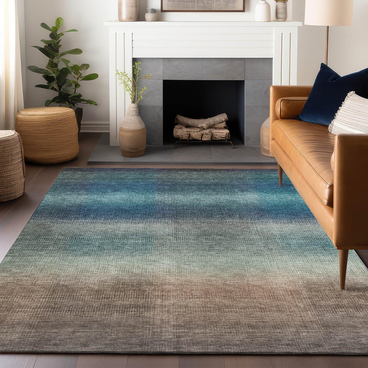 Haelor Blue Washable Indoor-Outdoor Rug