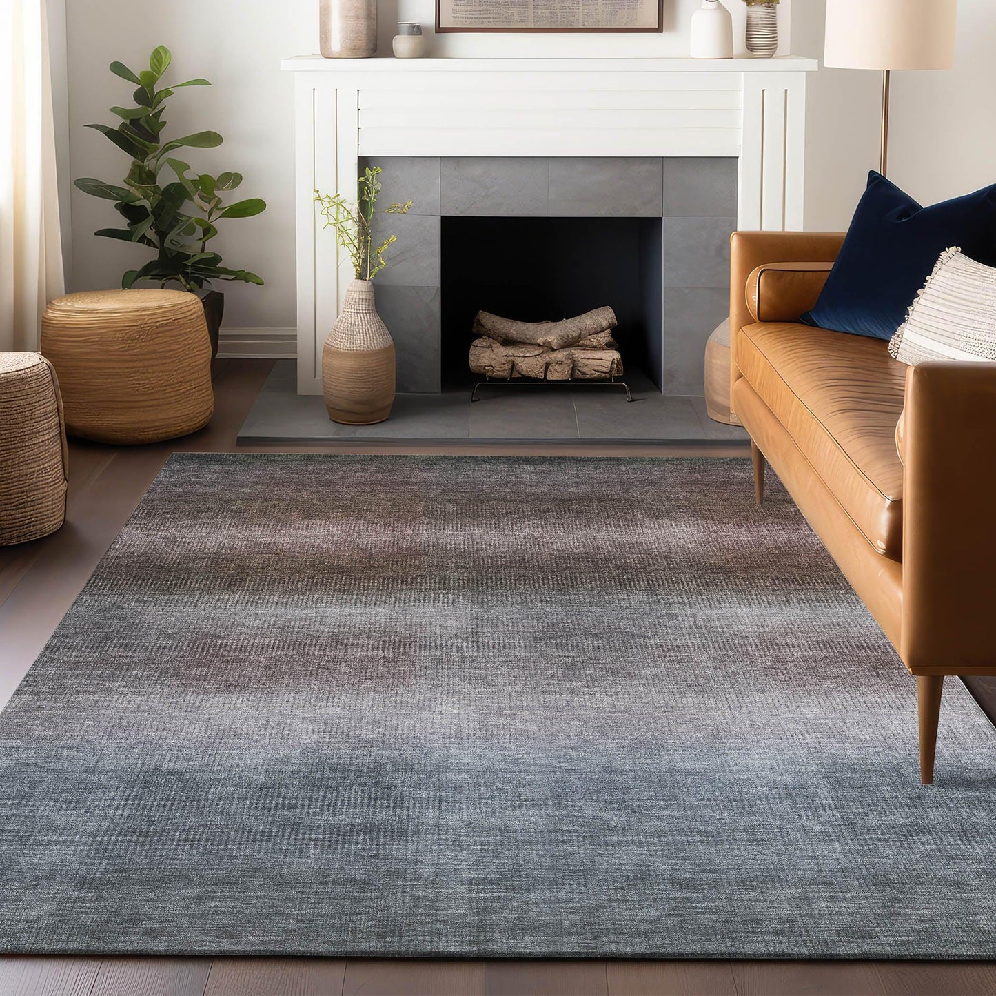 Haelor Brown Washable Indoor-Outdoor Rug