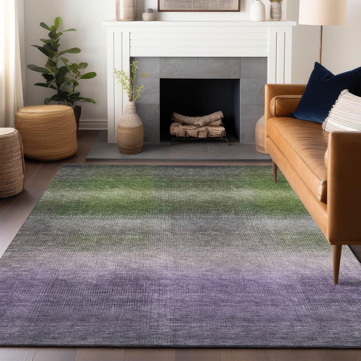Haelor Green Washable Indoor-Outdoor Rug