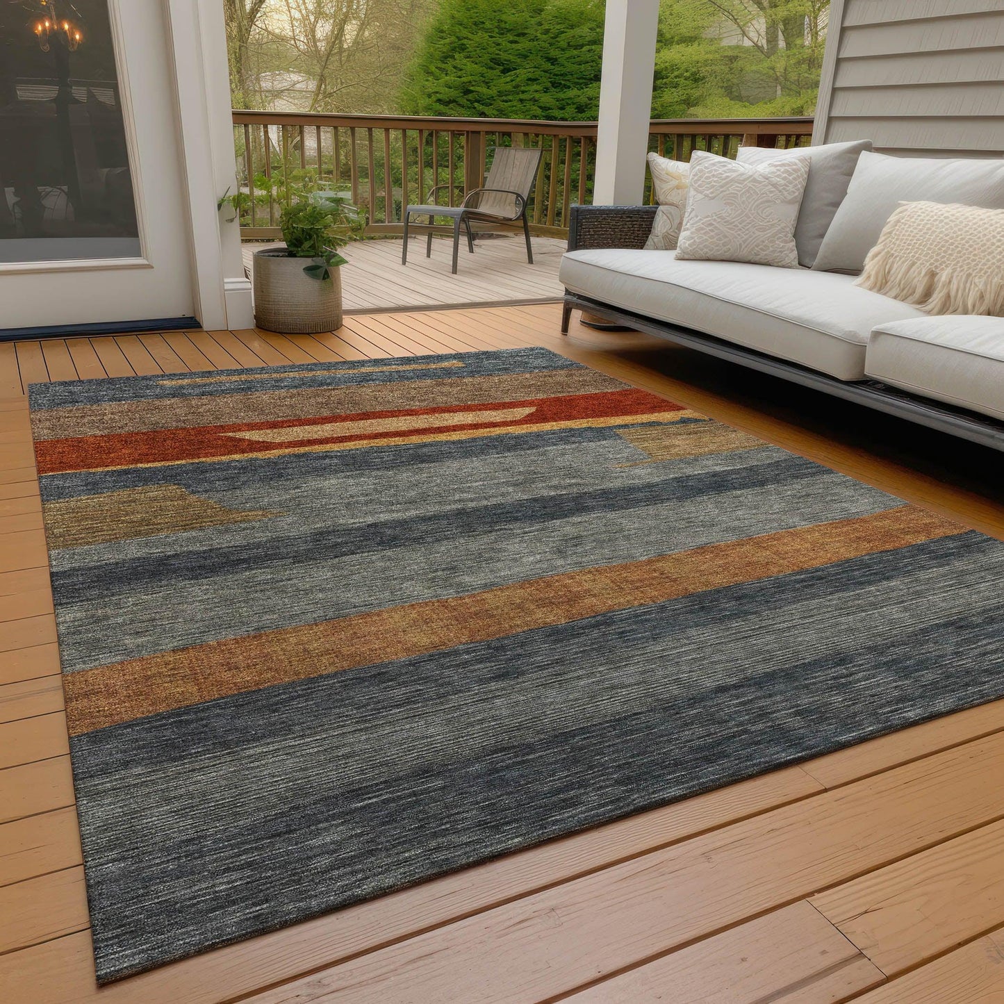 Haelora Blue Washable Indoor-Outdoor Rug