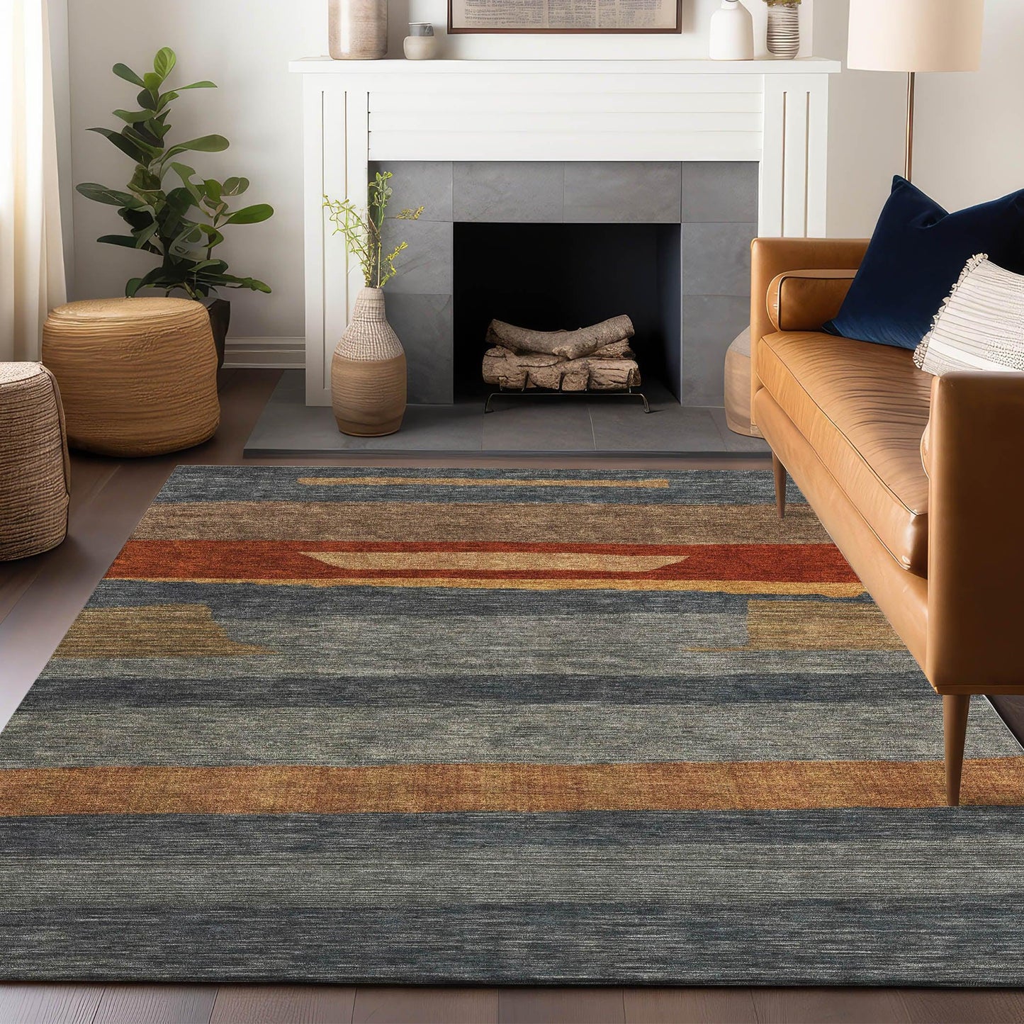 Haelora Blue Washable Indoor-Outdoor Rug