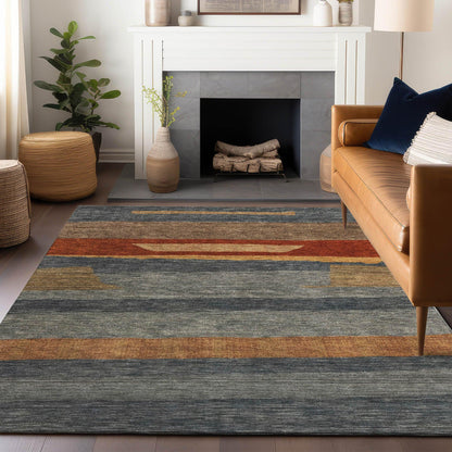 Haelora Blue Washable Indoor-Outdoor Rug
