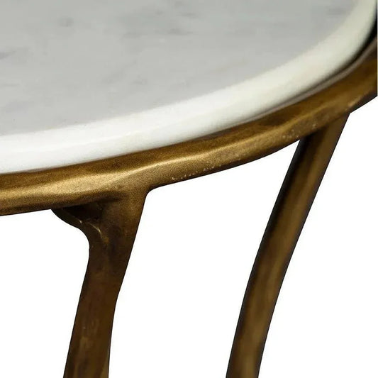 Haines Marble Topped Round Side Table - LOOMLAN - Furniture Classics - Side Tables