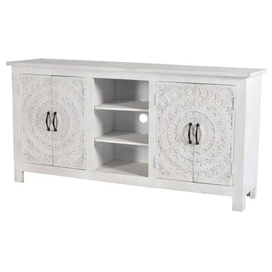 White Farmhouse Boho Chic Cabinet - LOOMLAN - LOOMLAN - TV Stands & Media Centers