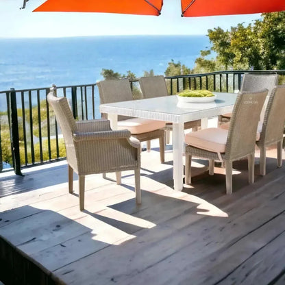 Hamptons Outdoor Furniture Wicker Dining Armchair-Outdoor Dining Chairs-Lloyd Flanders-LOOMLAN