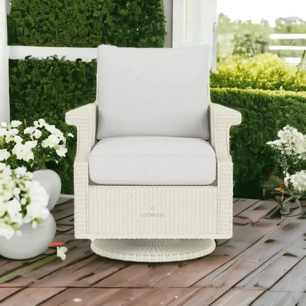 Hamptons Outdoor Wicker Swivel Rocker Lounge Chair-Outdoor Lounge Chairs-Lloyd Flanders-LOOMLAN