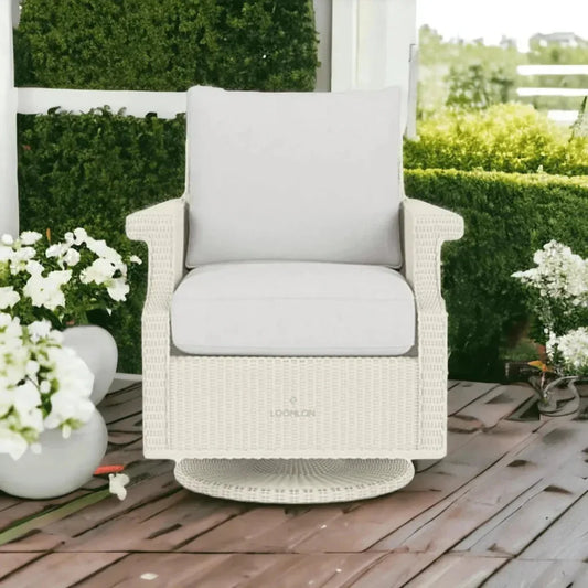 Hamptons Outdoor Wicker Swivel Rocker Lounge Chair-Outdoor Lounge Chairs-Lloyd Flanders-LOOMLAN