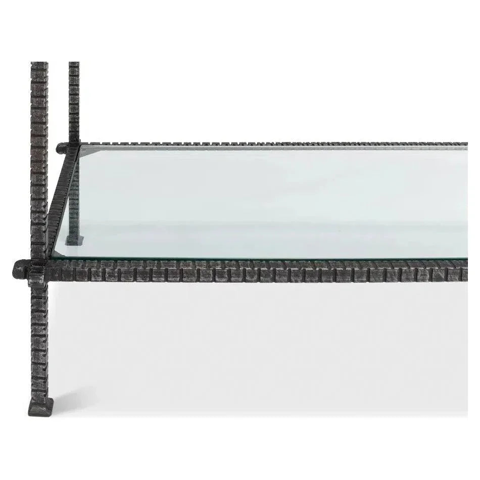 Hand Chased Iron Console Table Glass Shelf - LOOMLAN - Sarreid - Console Tables