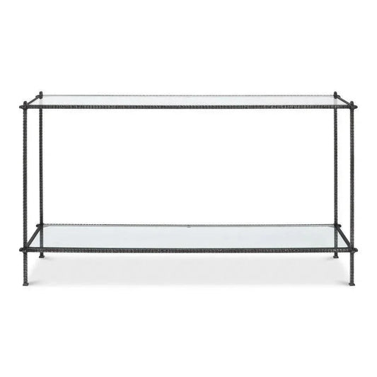 Hand Chased Iron Console Table Glass Shelf - LOOMLAN - Sarreid - Console Tables