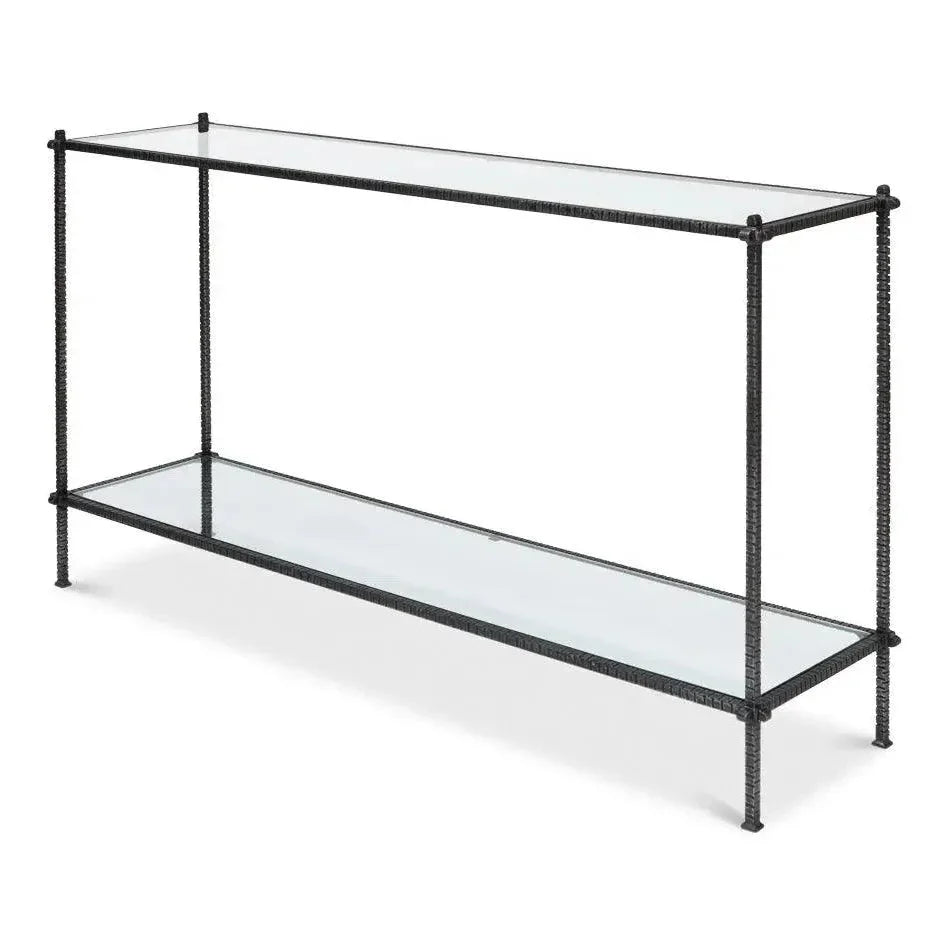 Hand Chased Iron Console Table Glass Shelf - LOOMLAN - Sarreid - Console Tables