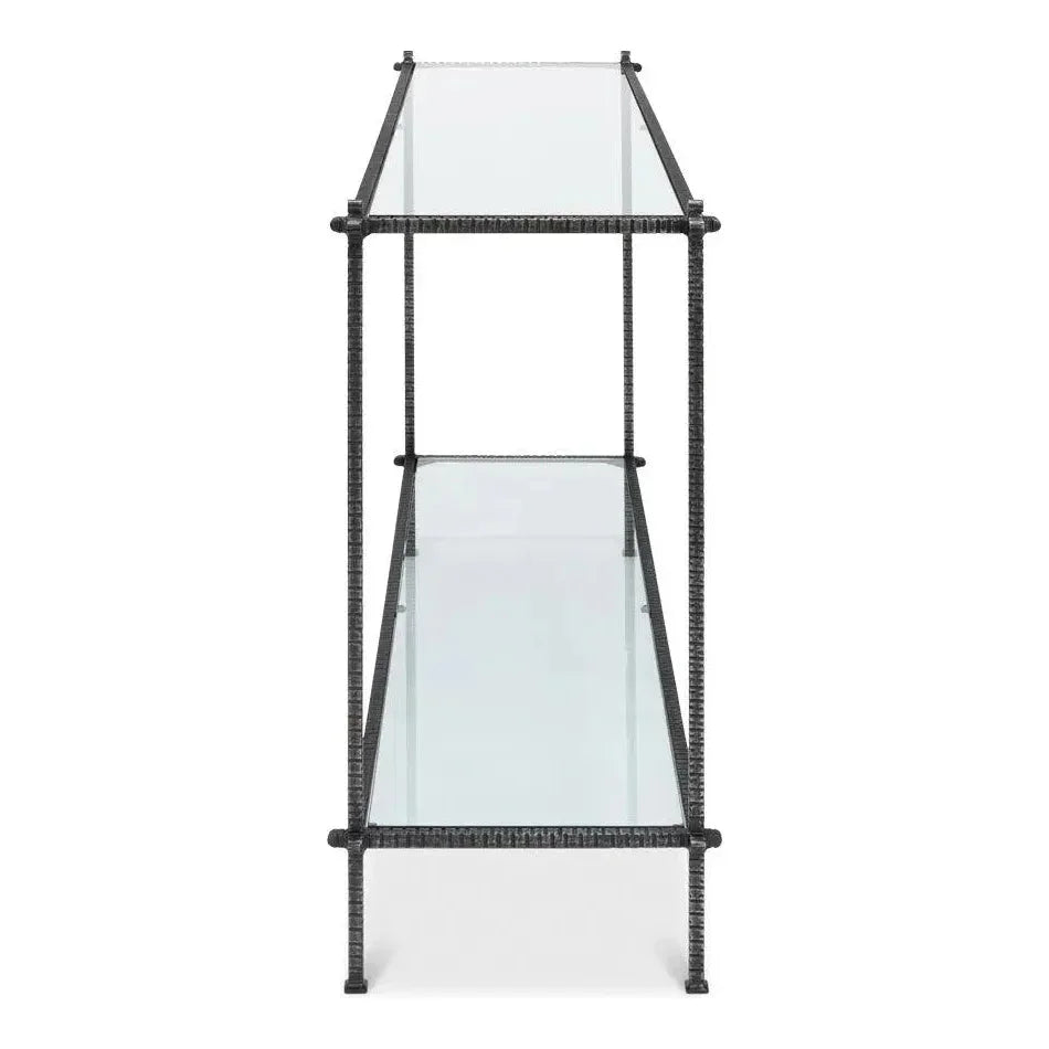 Hand Chased Iron Console Table Glass Shelf - LOOMLAN - Sarreid - Console Tables