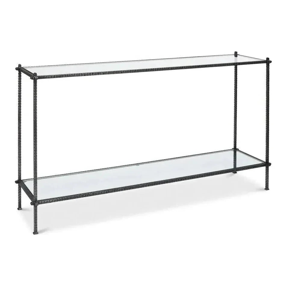 Hand Chased Iron Console Table Glass Shelf - LOOMLAN - Sarreid - Console Tables
